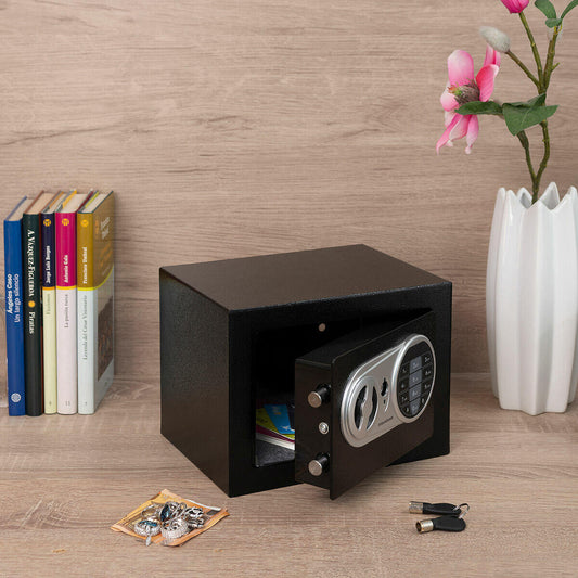 Caja Fuerte Electrónica Compacta Combinación con Dígitos, 2 Llaves y Accesorios para Montaje – Seguridad para Joyas, Dinero y Objetos Valiosos